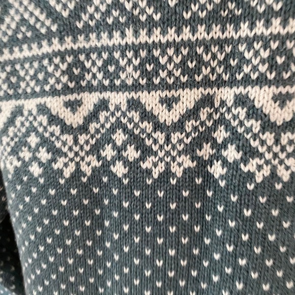 L.L. Bean Women's Fair Isle Knit Cotton Sweater Teal White Vintage Medium - Picture 8 of 8
